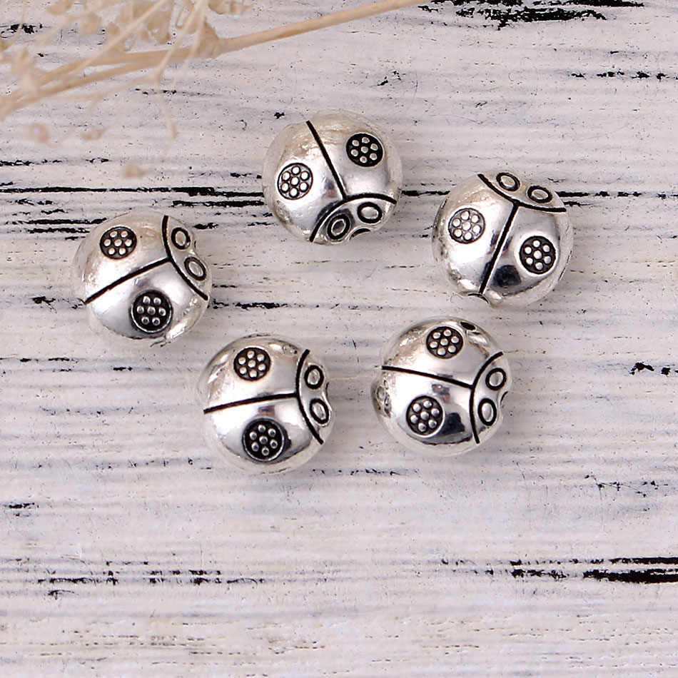 Picture of Zinc Based Alloy Metal Beads Ladybug Animal Antique Silver 9mm x 9mm, Hole: Approx 1.4mm, 50 PCs