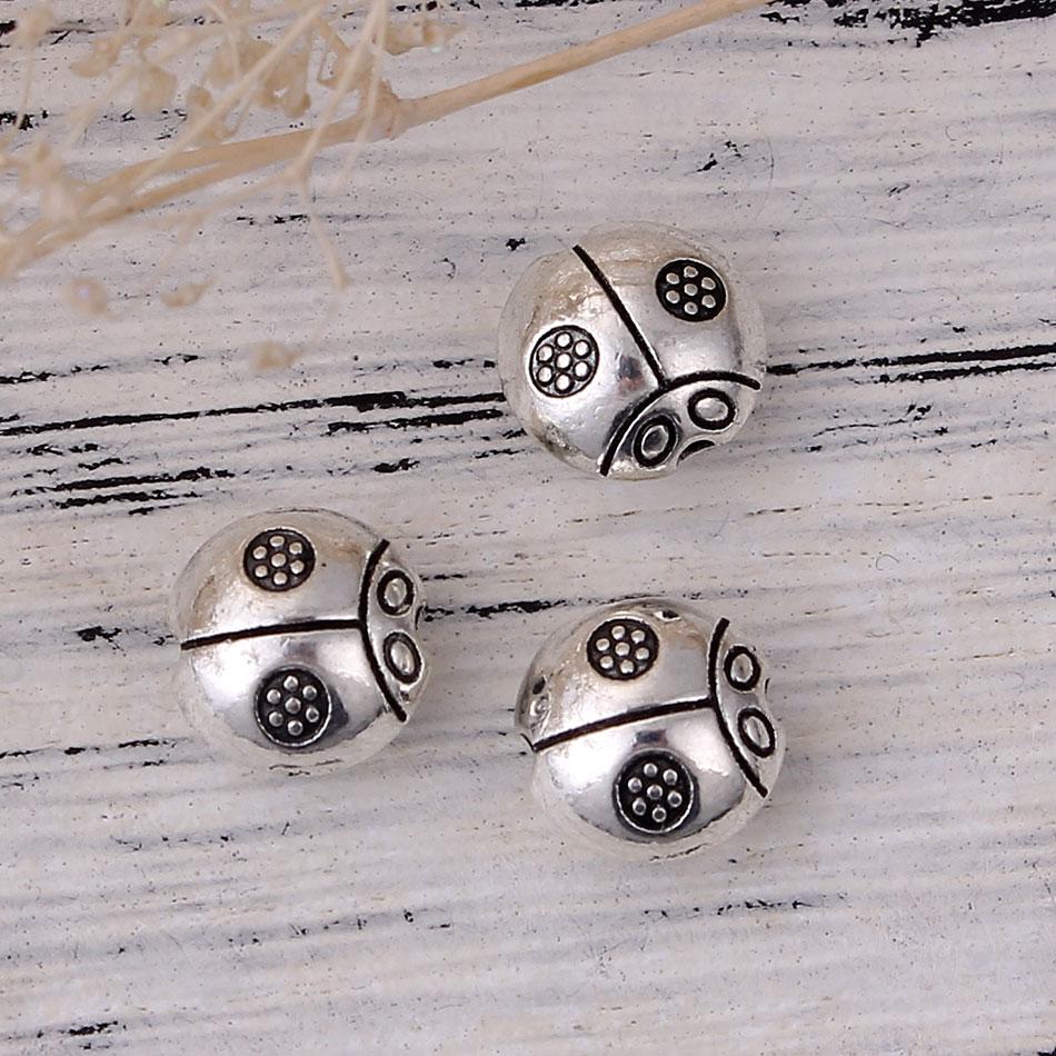Picture of Zinc Based Alloy Metal Beads Ladybug Animal Antique Silver 9mm x 9mm, Hole: Approx 1.4mm, 50 PCs