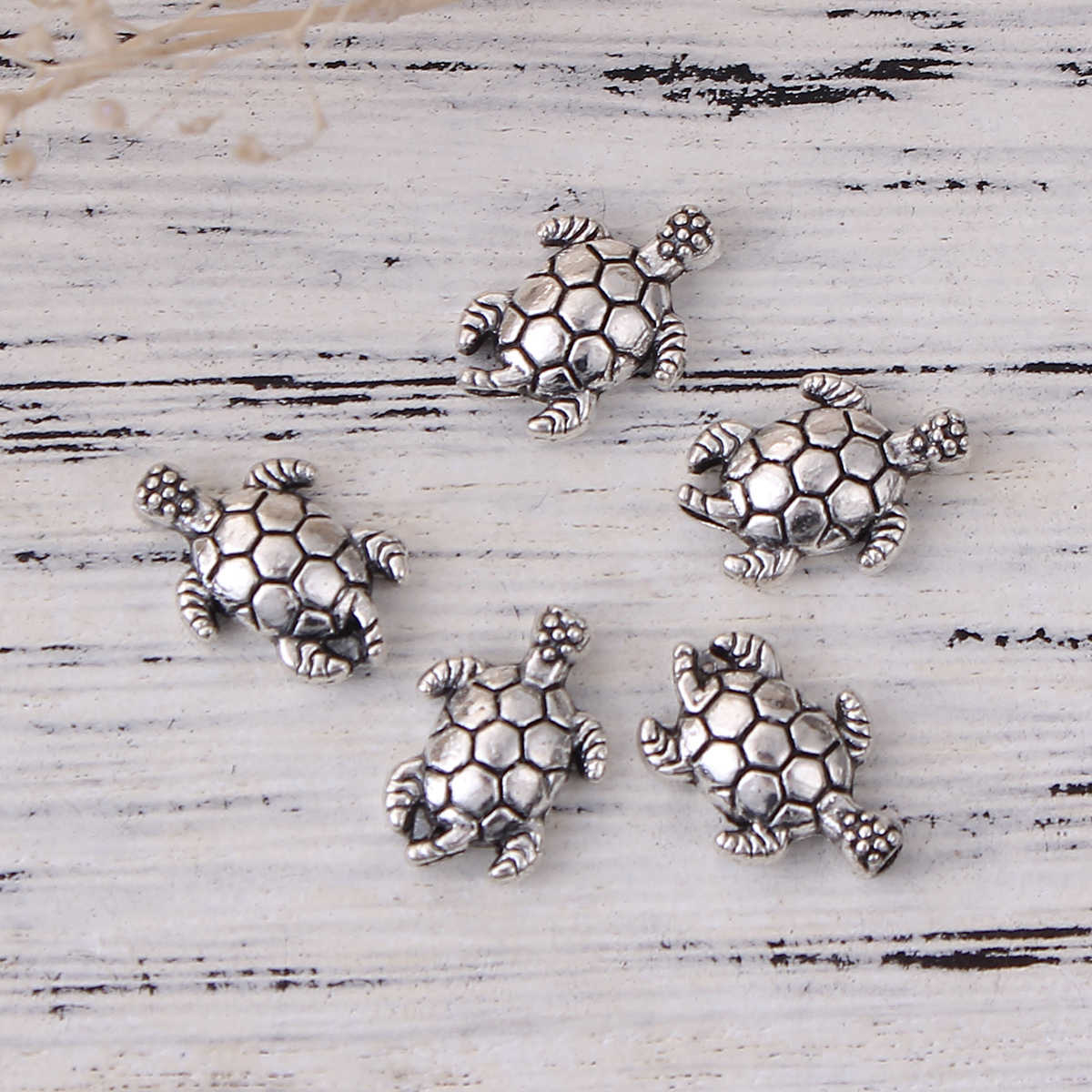 Picture of Zinc Based Alloy Metal Beads Tortoise Animal Antique Silver 13mm x 9mm, Hole: Approx 1.5mm, 100 PCs