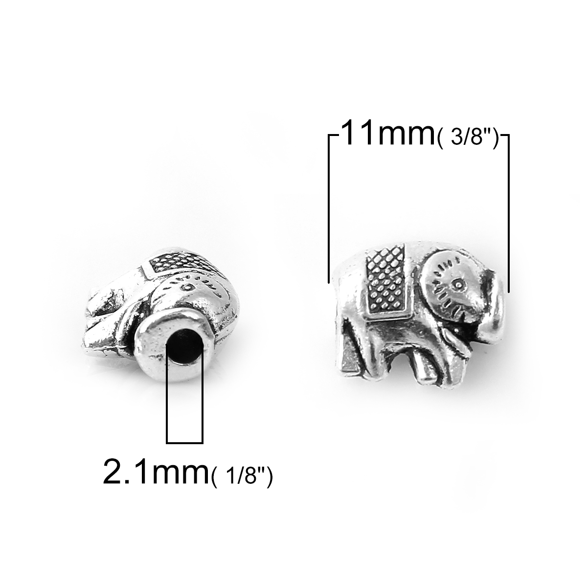 Picture of Zinc Based Alloy Metal Beads Elephant Animal Antique Silver 11mm x 9mm, Hole: Approx 2.1mm, 50 PCs