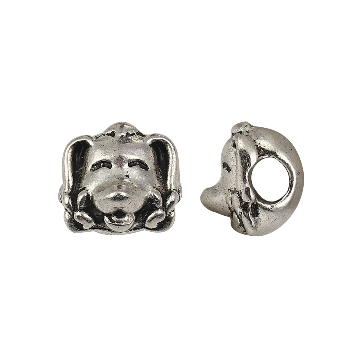 Picture of Zinc Based Alloy Spacer Beads Dog Animal Antique Silver 12mm x 11mm, Hole: Approx 3.8mm, 10 PCs
