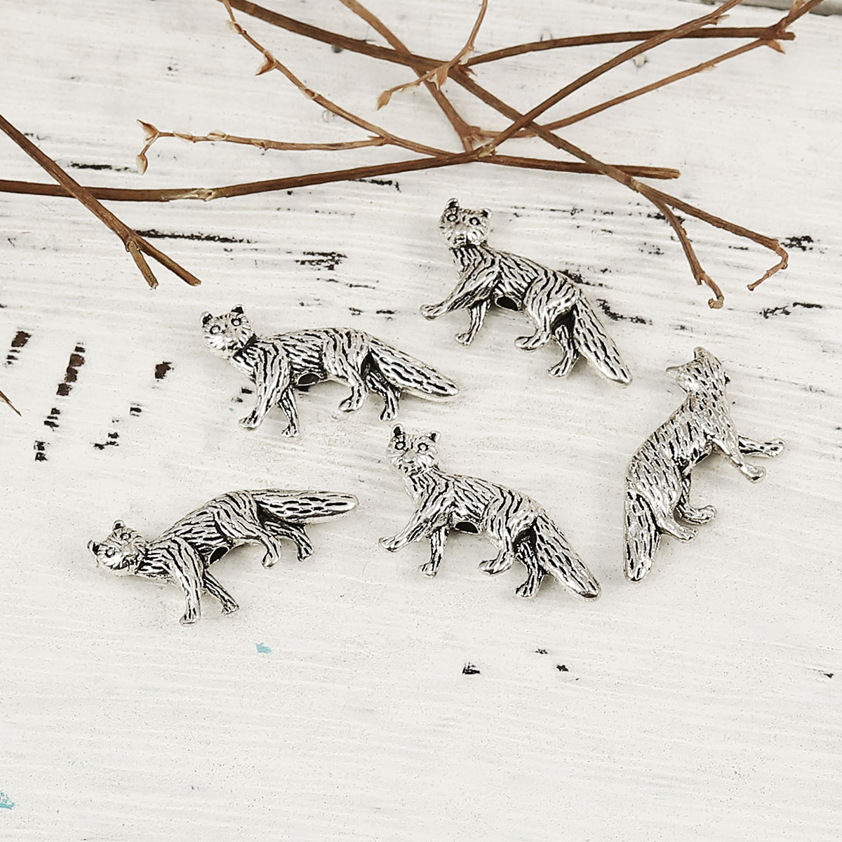 Picture of Zinc Based Alloy 3D Beads Fox Animal Antique Silver 21mm x 12mm, Hole: Approx 1.6mm, 50 PCs