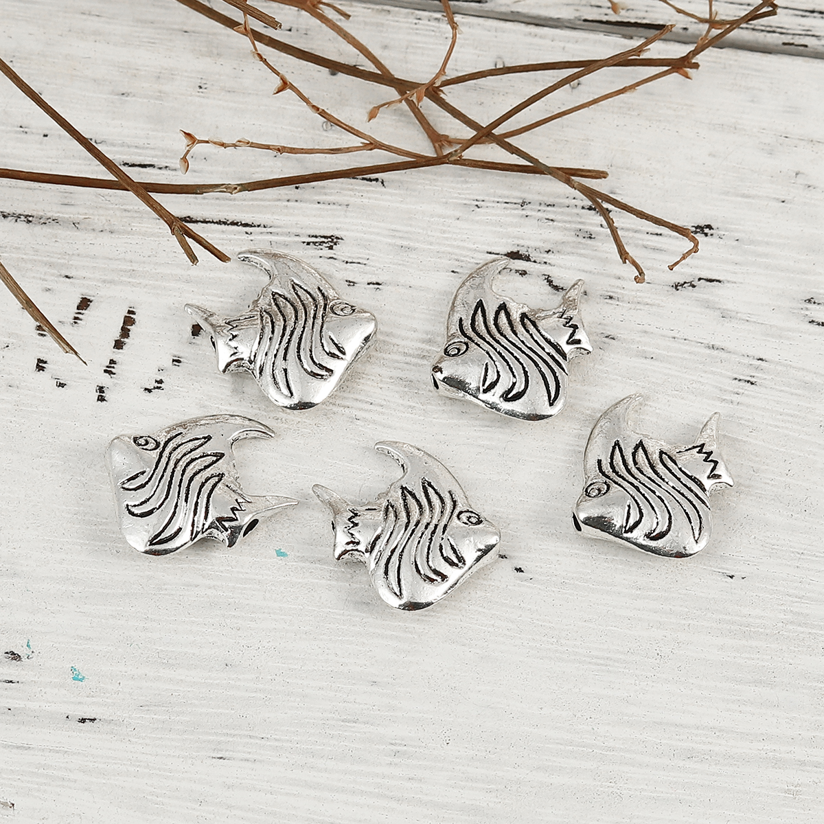Picture of Zinc Based Alloy 3D Beads Fish Animal Antique Silver 21mm x 20mm, Hole: Approx 1.8mm, 30 PCs