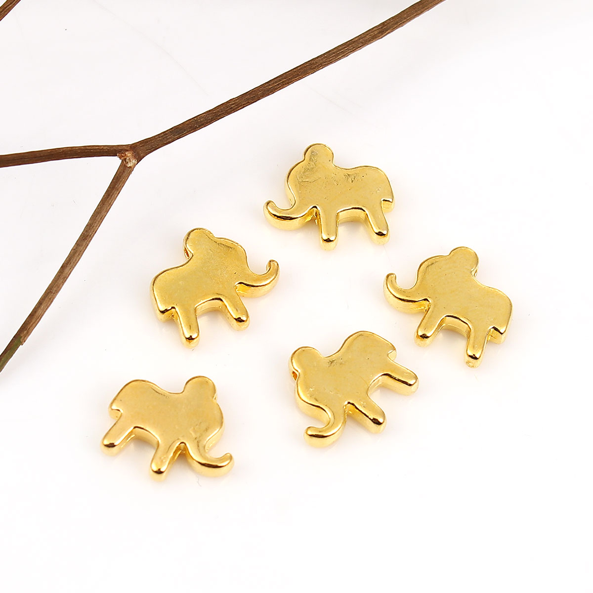Picture of Zinc Based Alloy Spacer Beads Elephant Animal Gold Plated 12mm x 11mm, Hole: Approx 1.4mm, 30 PCs