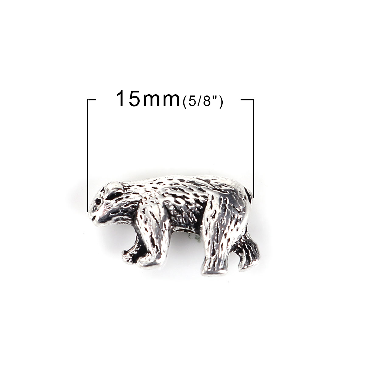 Picture of Zinc Based Alloy 3D Beads Bear Animal Antique Silver 15mm x 10mm, Hole: Approx 1.6mm, 50 PCs