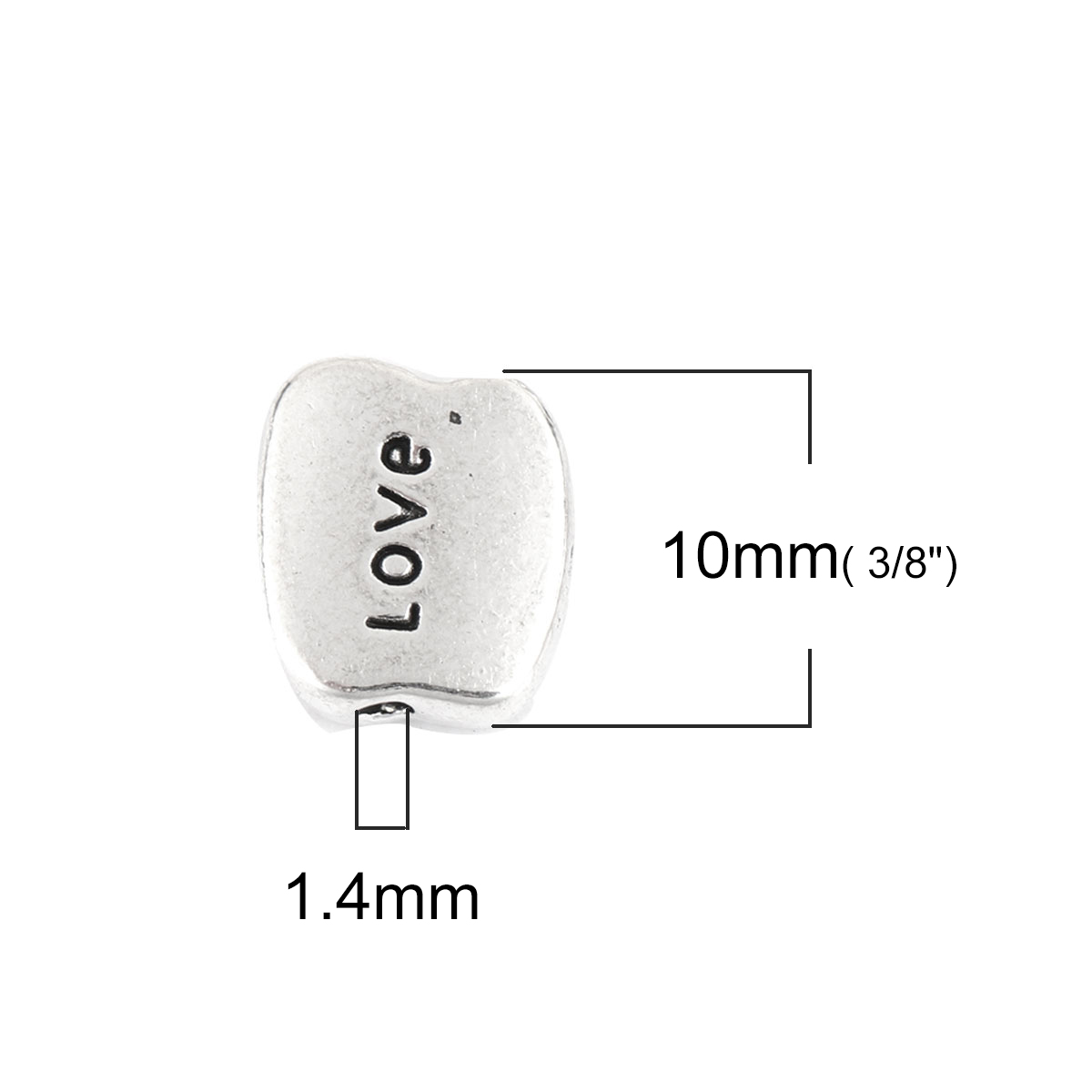 Picture of Zinc Based Alloy Spacer Beads Irregular Antique Silver Message " LOVE " 10mm x 9mm, Hole: Approx 1.4mm, 100 PCs