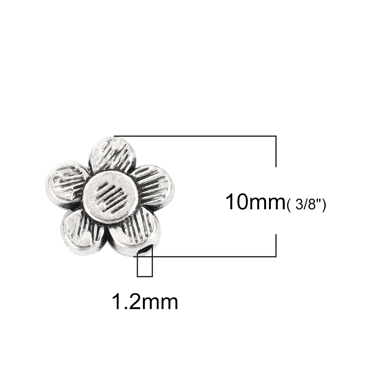 Picture of Zinc Based Alloy Spacer Beads Flower Antique Silver 10mm x 10mm, Hole: Approx 1.2mm, 100 PCs