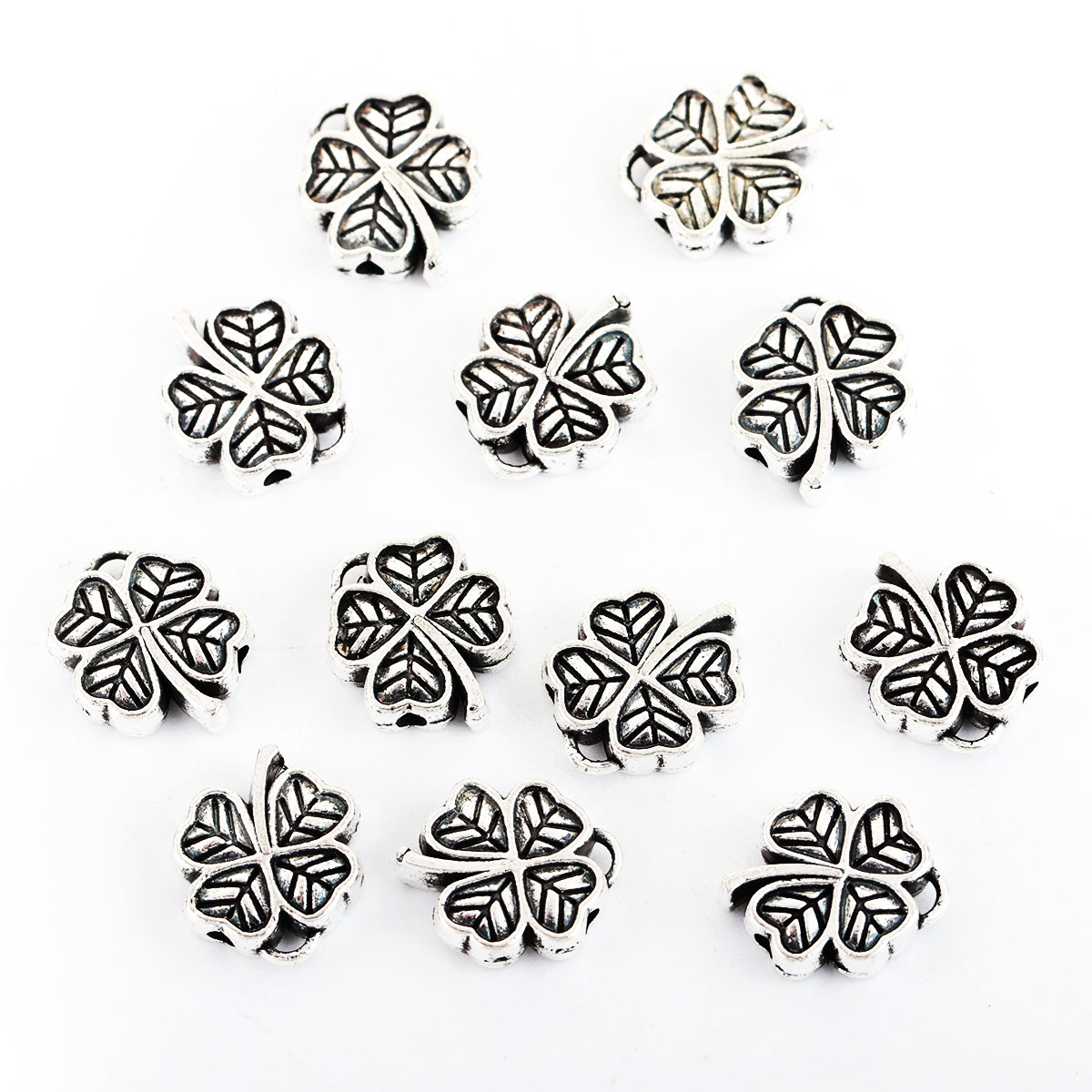 Picture of Zinc Based Alloy Spacer Beads Four Leaf Clover Antique Silver 12mm x 11mm, Hole: Approx 1.6mm, 50 PCs