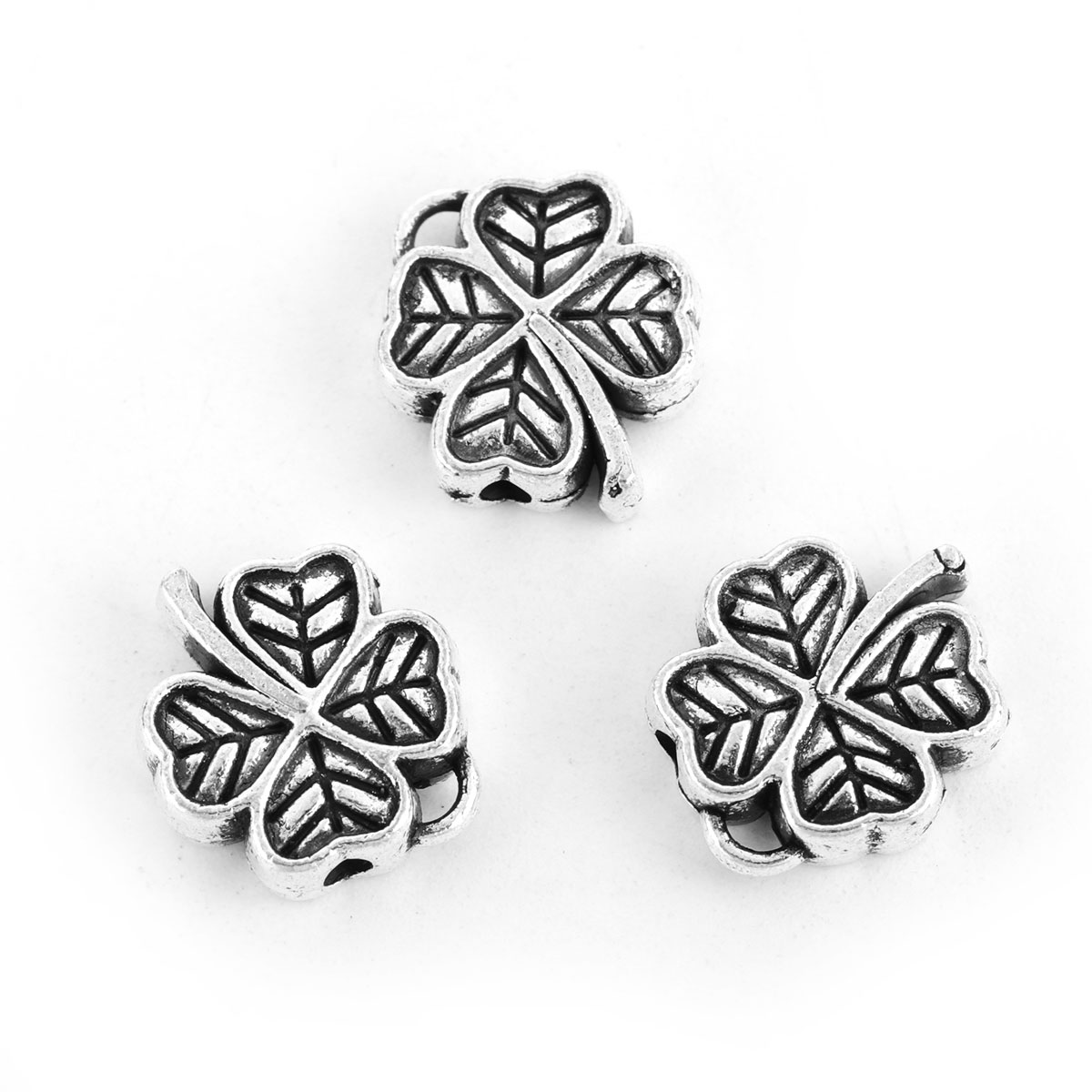 Picture of Zinc Based Alloy Spacer Beads Four Leaf Clover Antique Silver 12mm x 11mm, Hole: Approx 1.6mm, 50 PCs