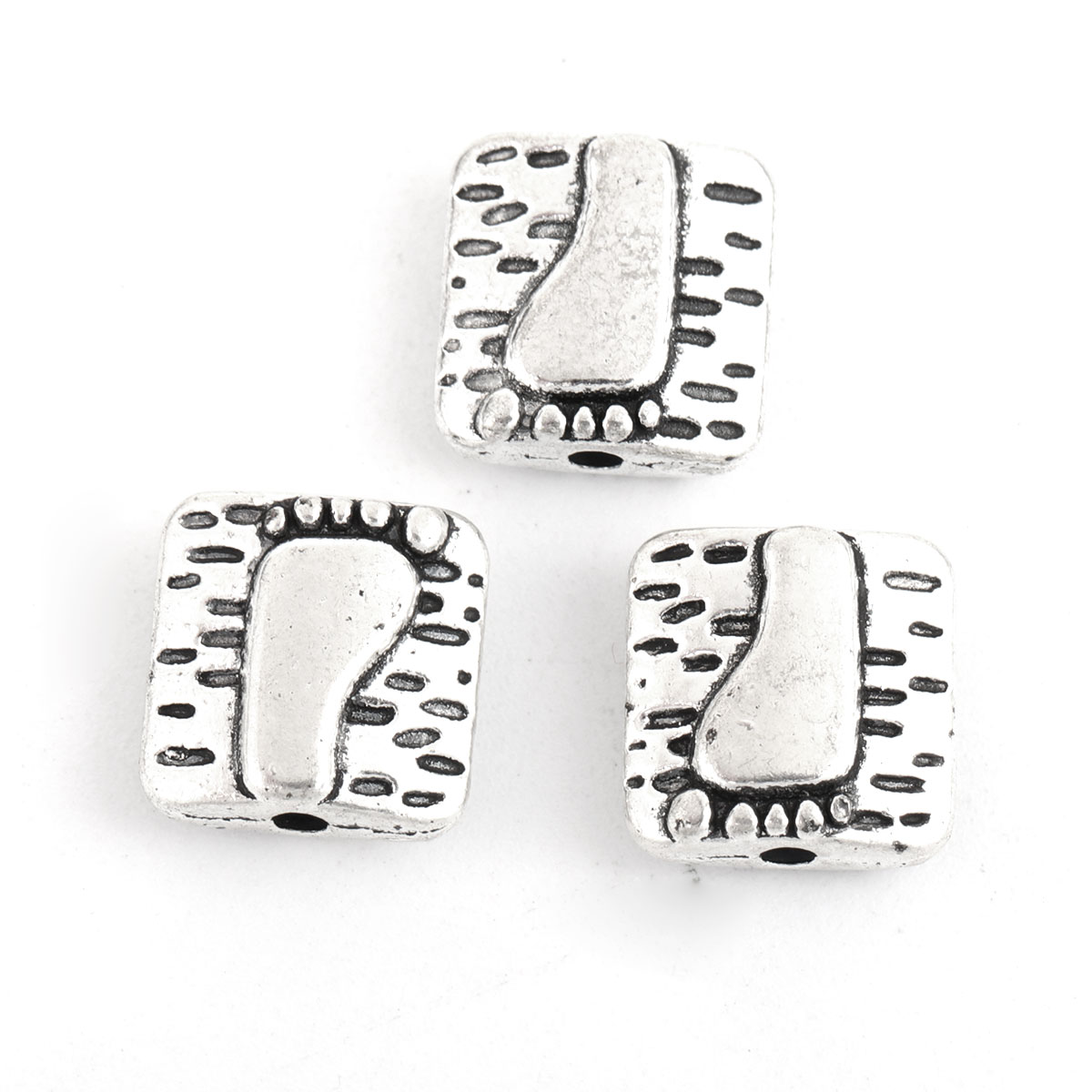 Picture of Zinc Based Alloy Spacer Beads Square Antique Silver Footprint 10mm x 10mm, Hole: Approx 1.3mm, 50 PCs