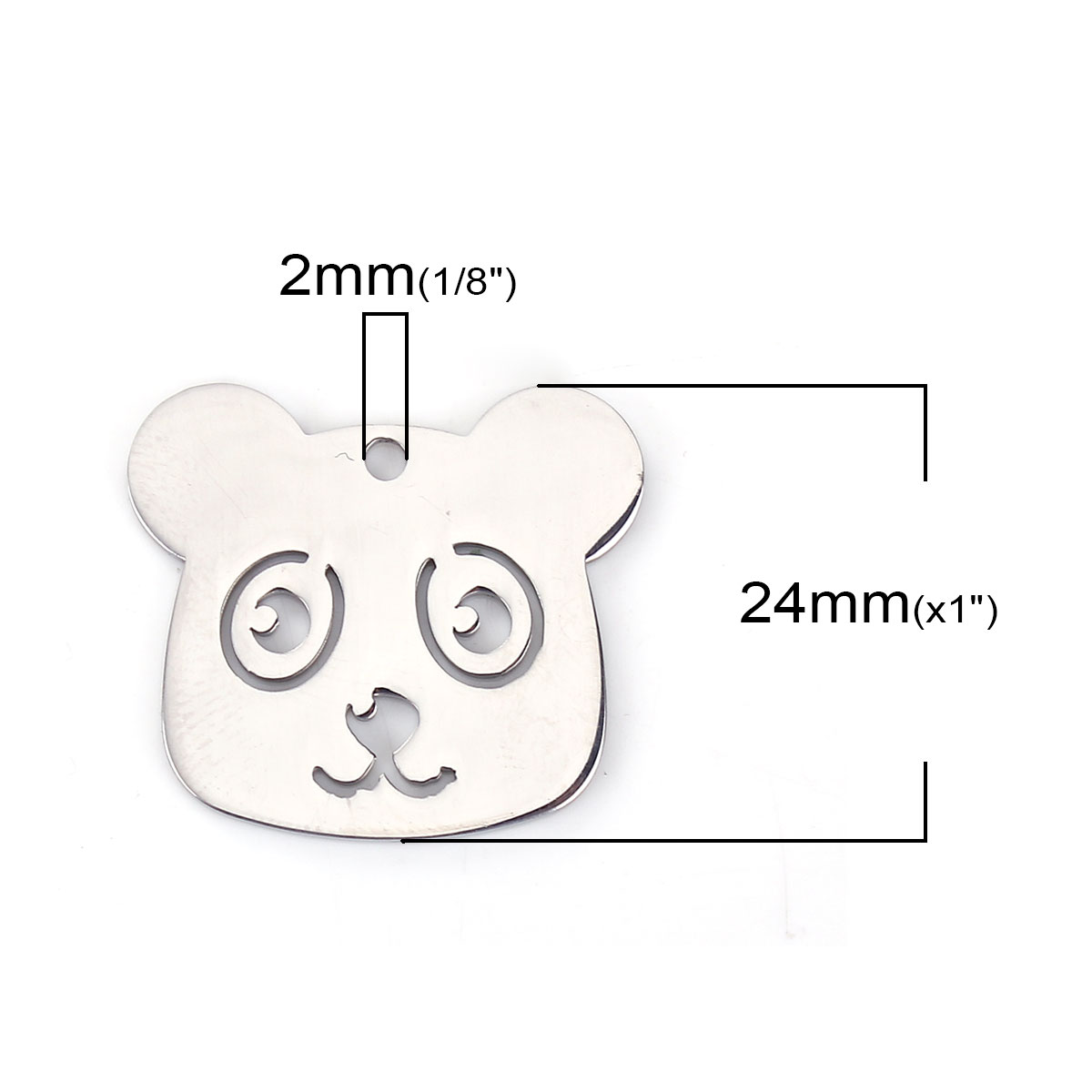 Picture of 304 Stainless Steel Pet Silhouette Charms Panda Animal Silver Tone Hollow 27mm(1 1/8") x 24mm(1"), 1 Piece