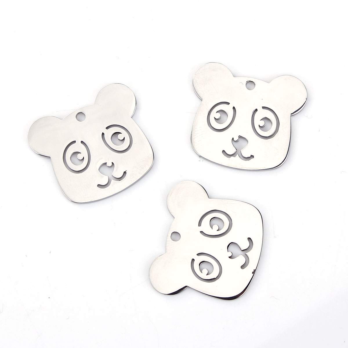 Picture of 304 Stainless Steel Pet Silhouette Charms Panda Animal Silver Tone Hollow 27mm(1 1/8") x 24mm(1"), 1 Piece