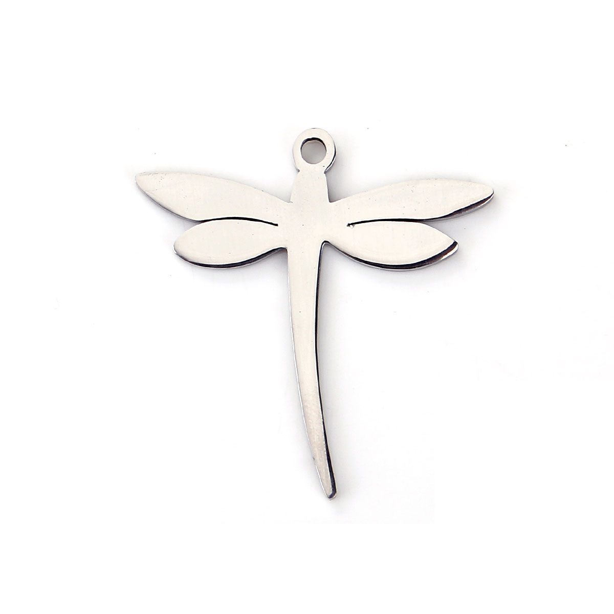 Picture of 304 Stainless Steel Pet Silhouette Pendants Dragonfly Animal Silver Tone 32mm(1 2/8") x 31mm(1 2/8"), 1 Piece