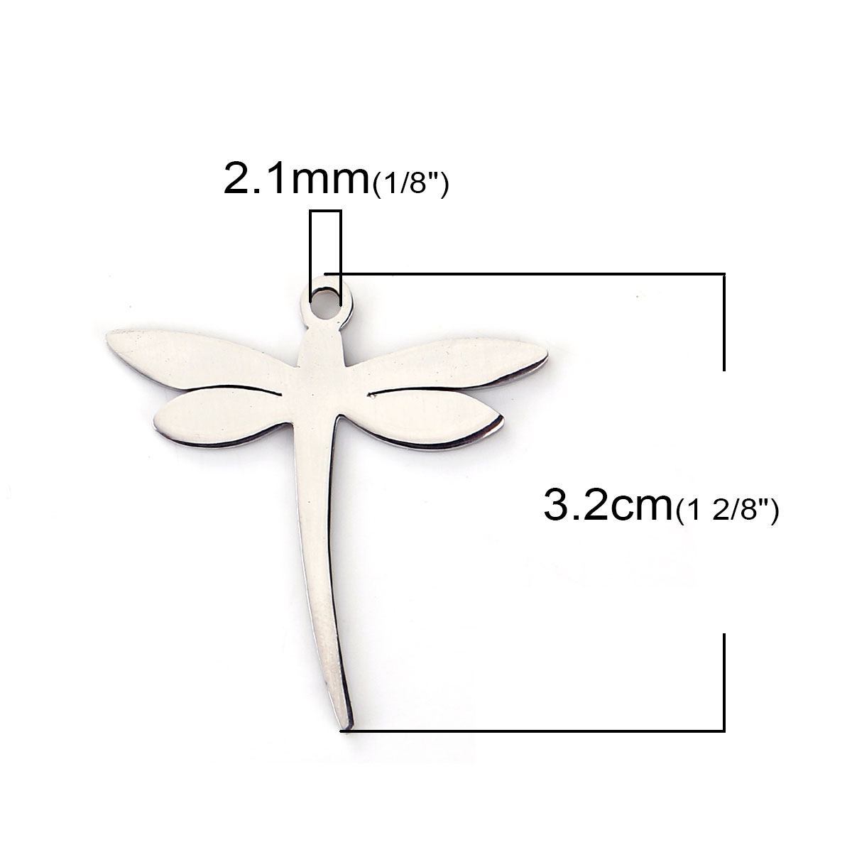 Picture of 304 Stainless Steel Pet Silhouette Pendants Dragonfly Animal Silver Tone 32mm(1 2/8") x 31mm(1 2/8"), 1 Piece
