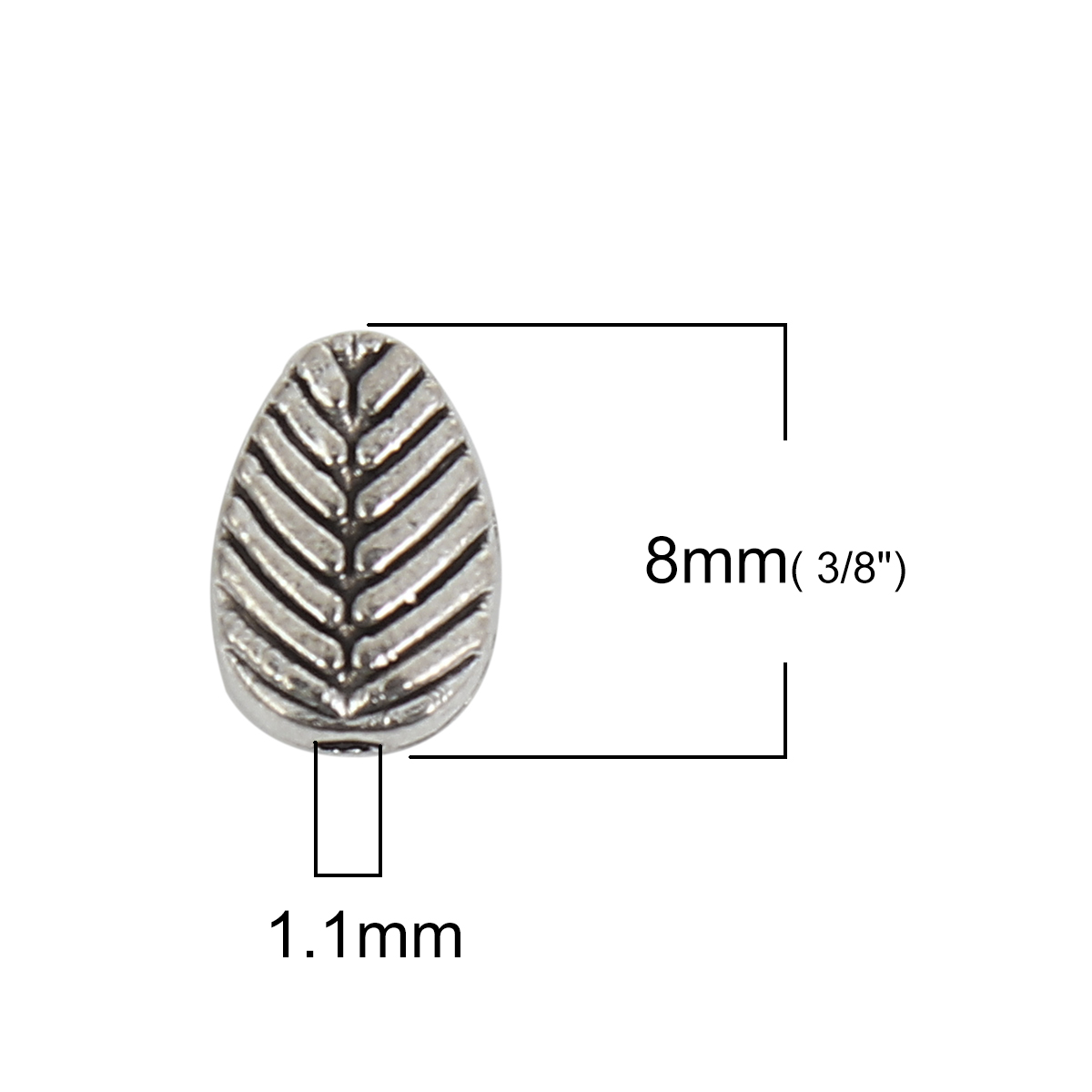 Picture of Zinc Based Alloy Spacer Beads Leaf Antique Silver 8mm x 6mm, Hole: Approx 1.1mm, 100 PCs
