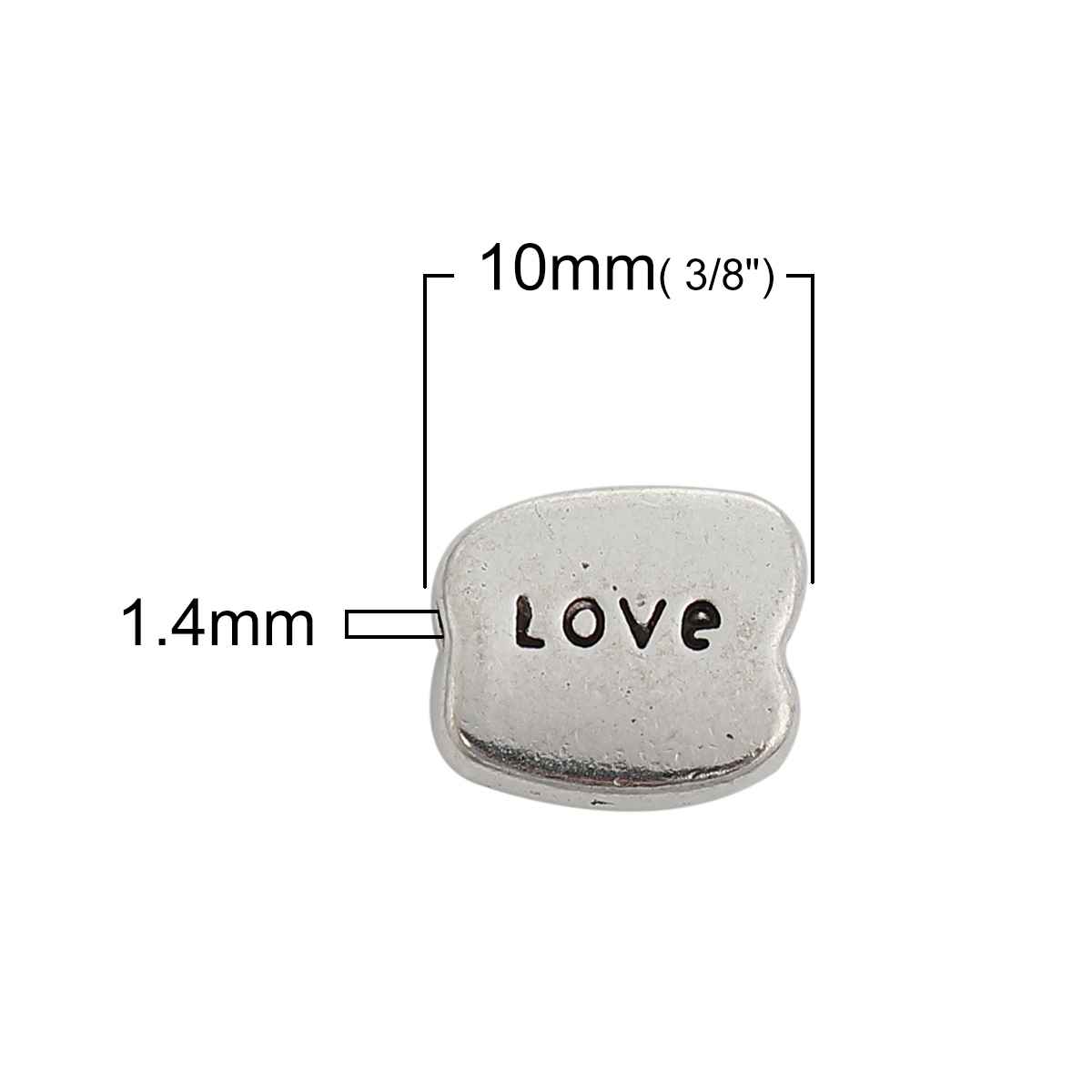 Picture of Zinc Based Alloy Spacer Beads Irregular Antique Silver Message " LOVE " 10mm x 8mm, Hole: Approx 1.4mm, 50 PCs