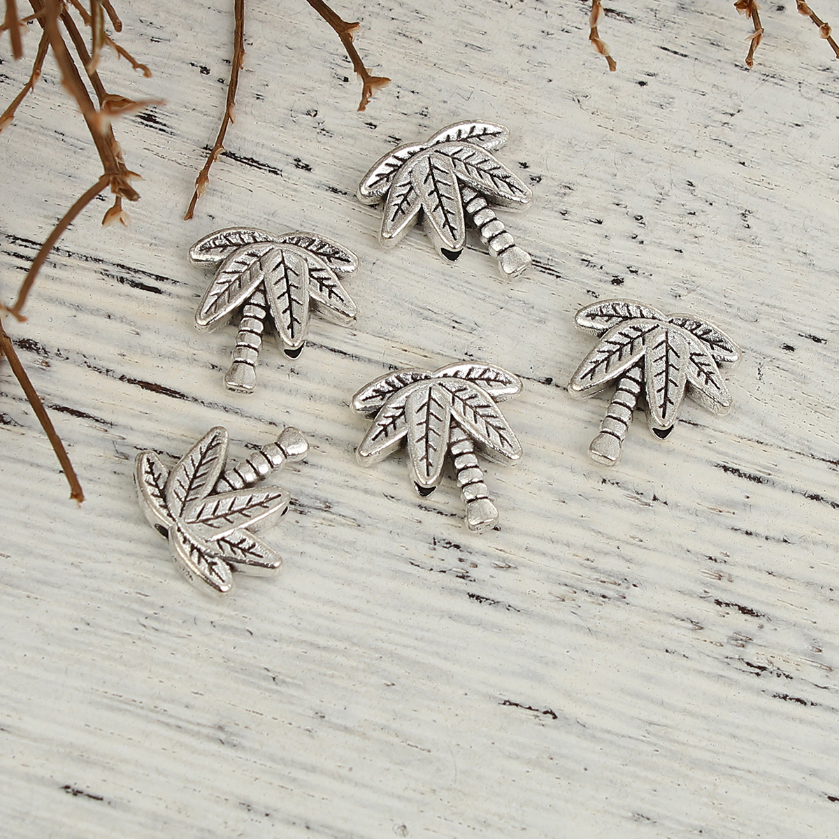 Picture of Zinc Based Alloy Spacer Beads Coconut Tree Antique Silver 14mm x 14mm, Hole: Approx 1.4mm, 50 PCs