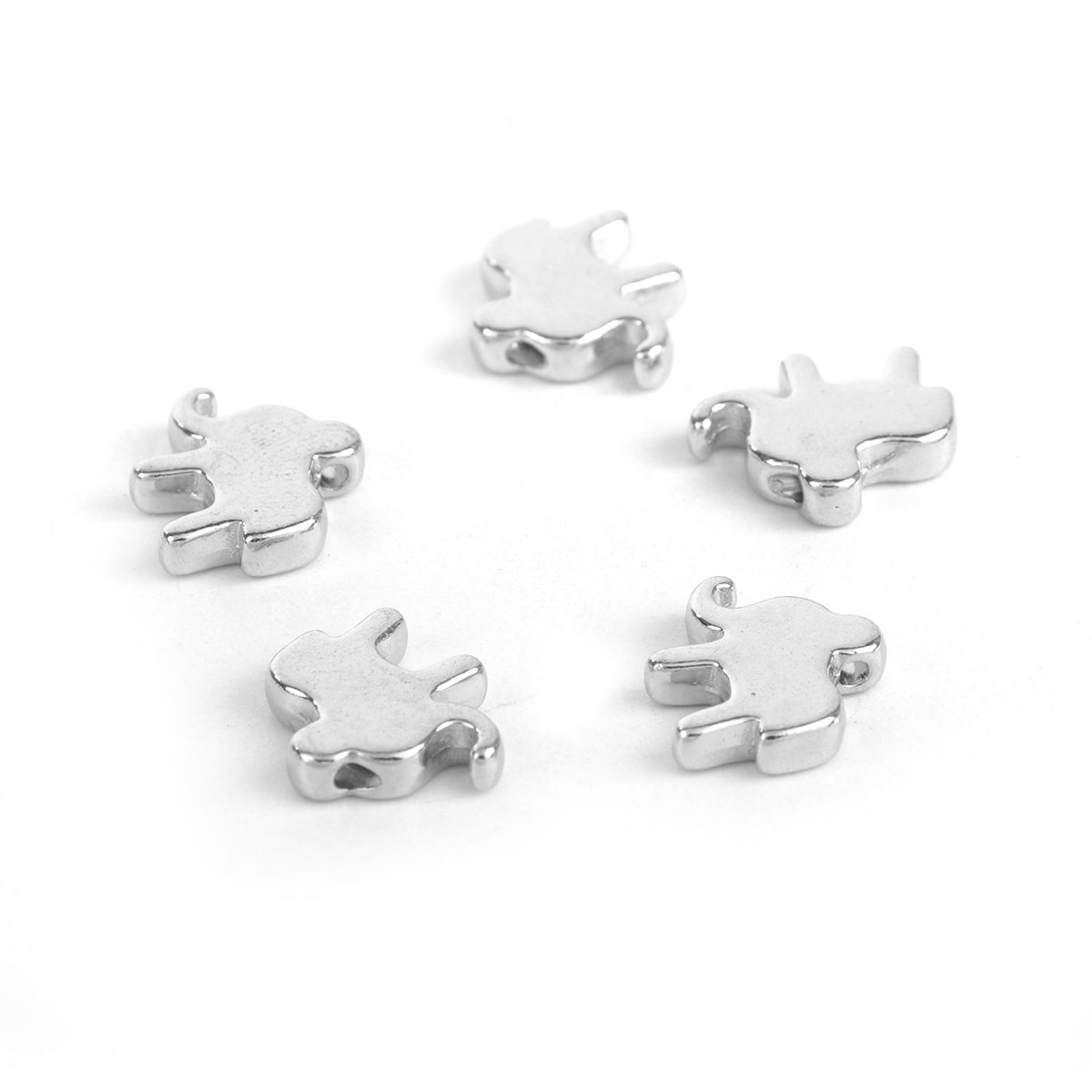 Picture of Zinc Based Alloy Spacer Beads Elephant Animal Silver Tone 12mm x 11mm, Hole: Approx 1.1mm, 100 PCs