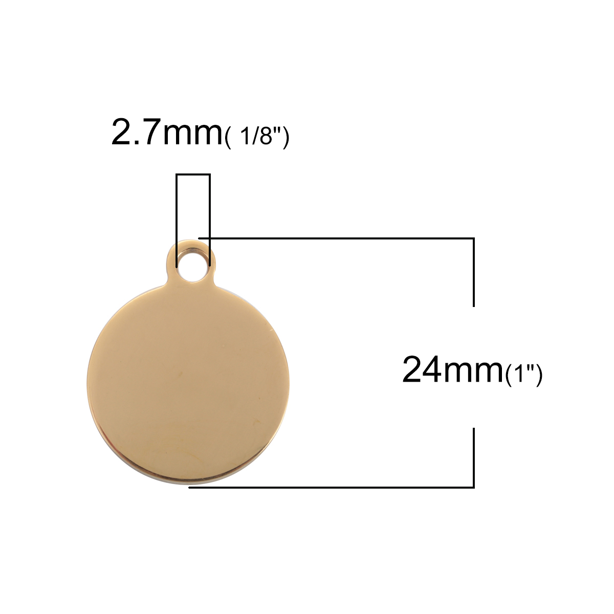 Picture of Stainless Steel Blank Stamping Tags Charms Round Gold Plated One-sided Polishing 24mm x 20mm, 3 PCs