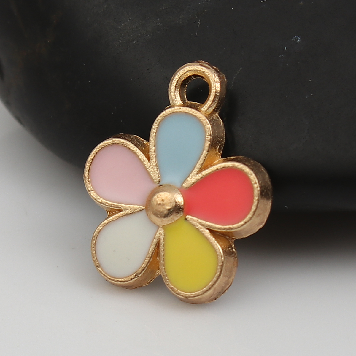 Picture of Zinc Based Alloy Charms Flower Gold Plated Multicolor Enamel 16mm( 5/8") x 13mm( 4/8"), 10 PCs