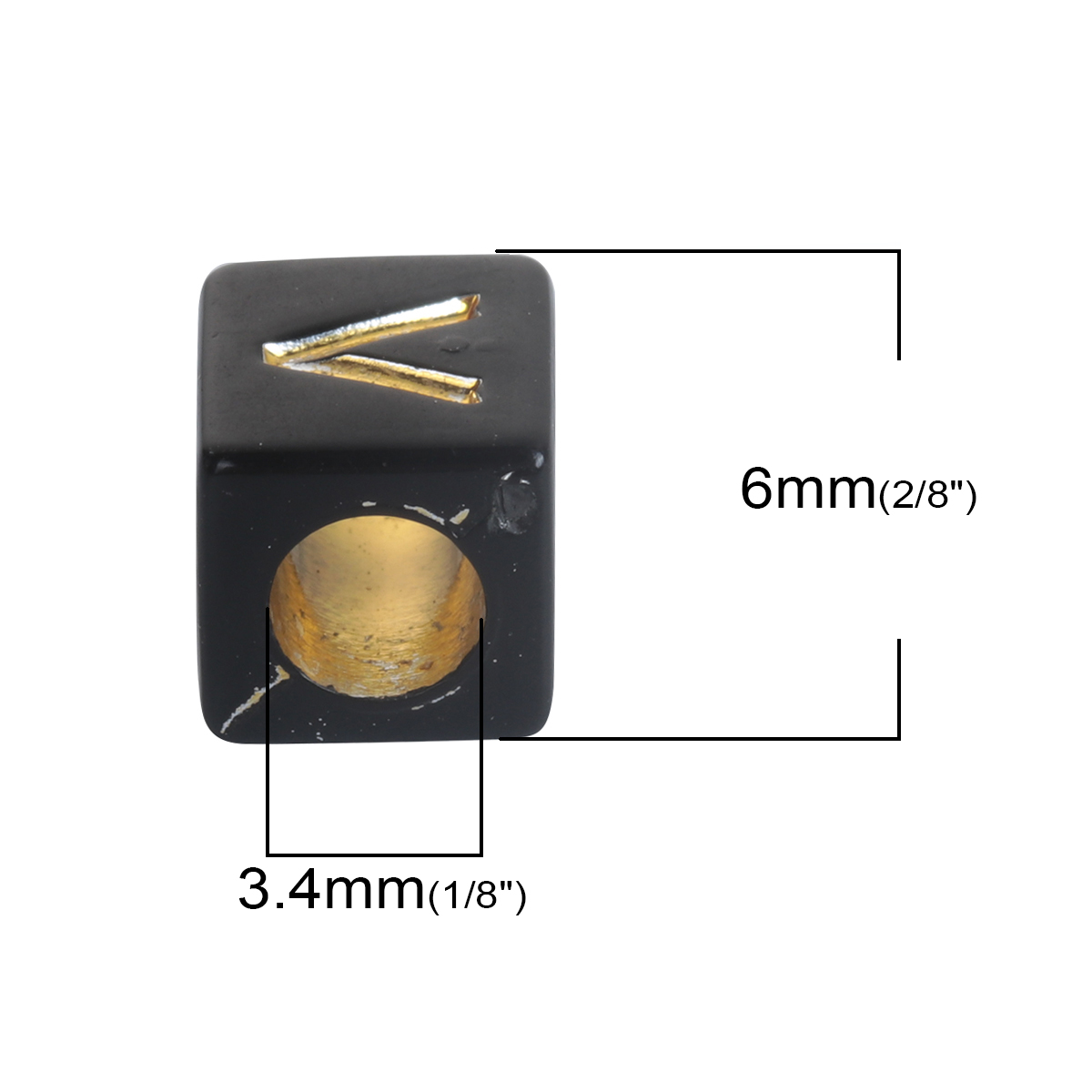 Picture of Acrylic Beads Square Black & Gold At Random Initial Alphabet/ Letter Pattern About 6mm x 6mm, Hole: Approx 3.4mm, 500 PCs
