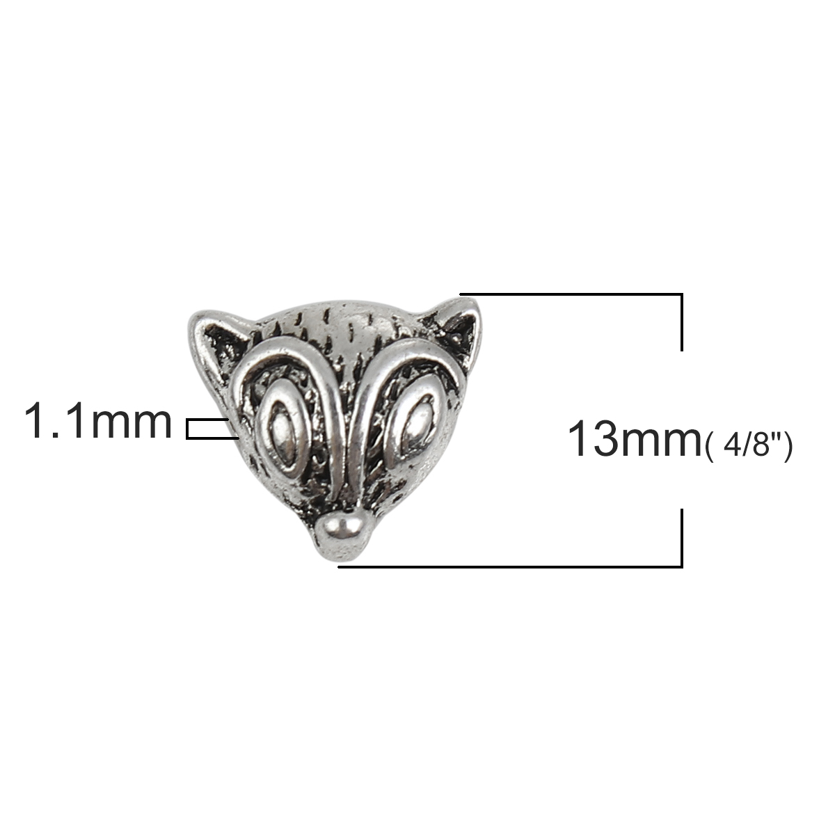 Picture of Zinc Based Alloy 3D Beads Fox Animal Antique Silver 13mm x 10mm, Hole: Approx 1.1mm, 10 PCs