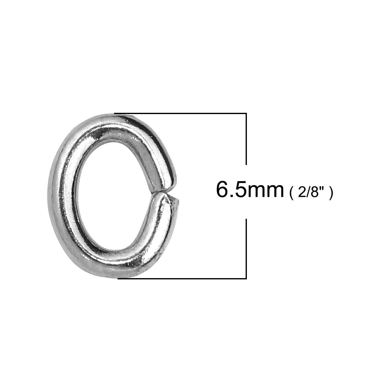 Picture of Stainless Steel Opened Jump Rings Findings Oval Silver Tone 6.5mm( 2/8") x 5mm( 2/8"), 200 PCs
