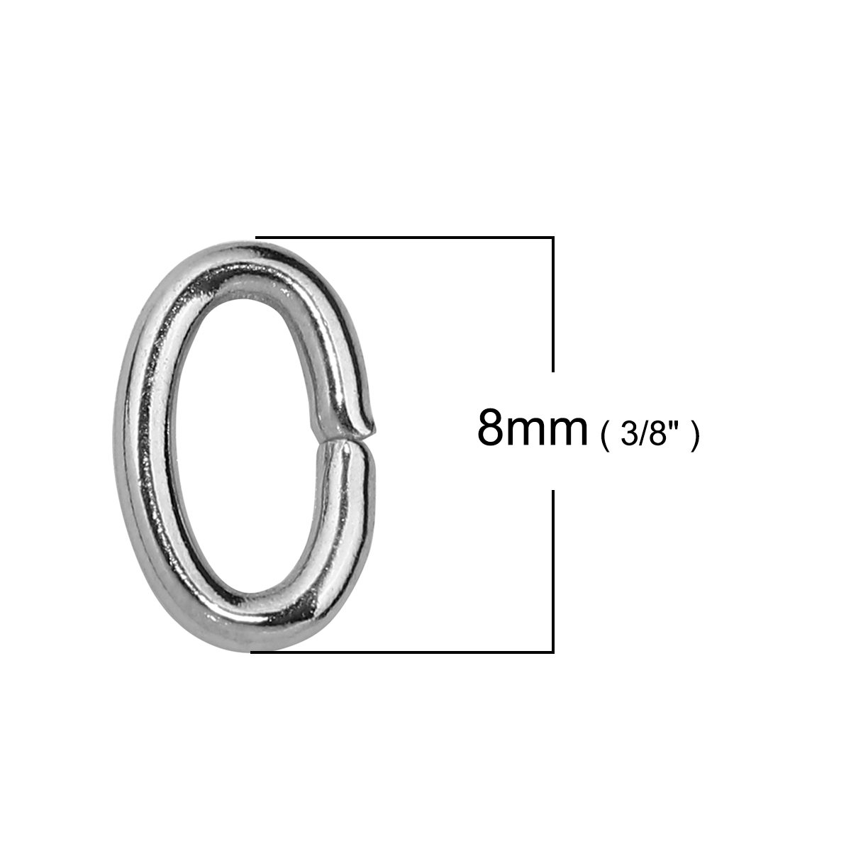 Picture of Stainless Steel Opened Jump Rings Findings Oval Silver Tone 8mm( 3/8") x 5mm( 2/8"), 200 PCs