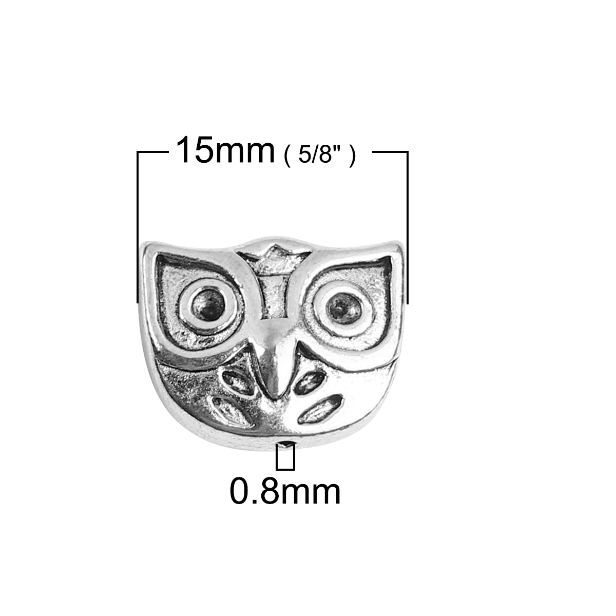 Picture of Zinc Based Alloy Spacer Beads Owl Animal Antique Silver (Can Hold ss5 Rhinestone) 15mm x 11mm, Hole: Approx 0.8mm, 10 PCs