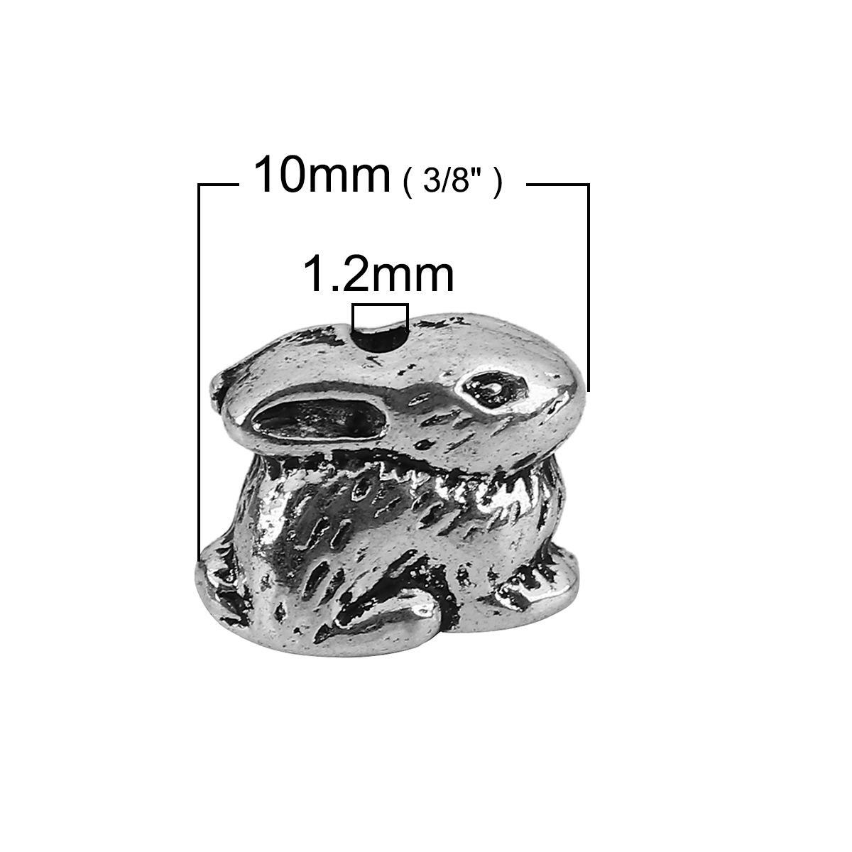 Picture of Zinc Based Alloy 3D Beads Rabbit Animal Antique Silver 10mm x 8mm, Hole: Approx 1.2mm, 30 PCs