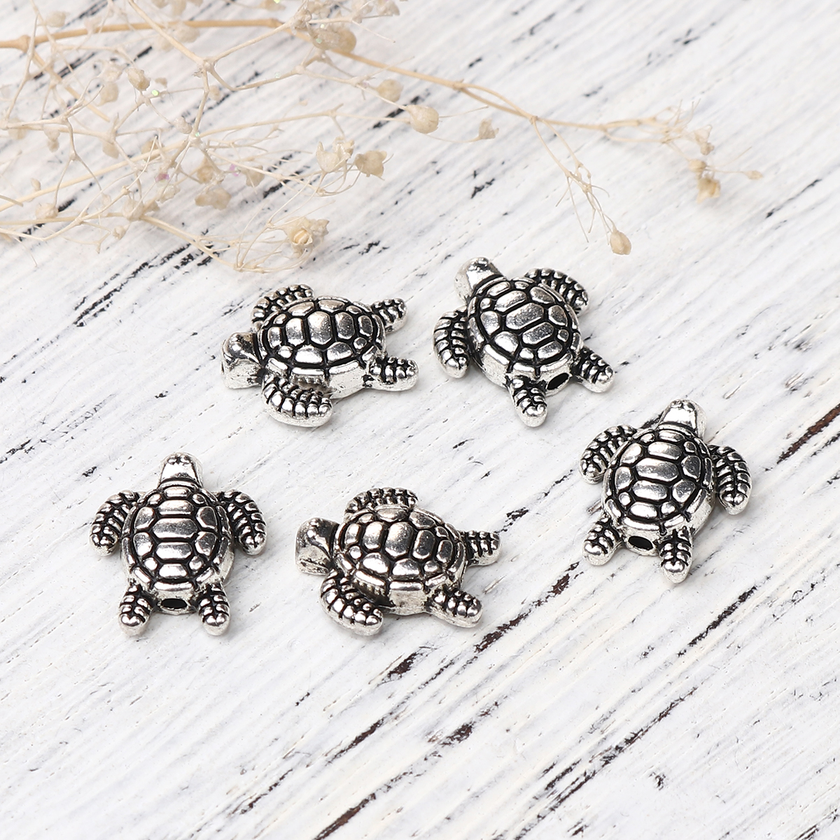 Picture of Zinc Based Alloy 3D Beads Tortoise Animal Antique Silver 13mm x 12mm, Hole: Approx 1.3mm, 50 PCs