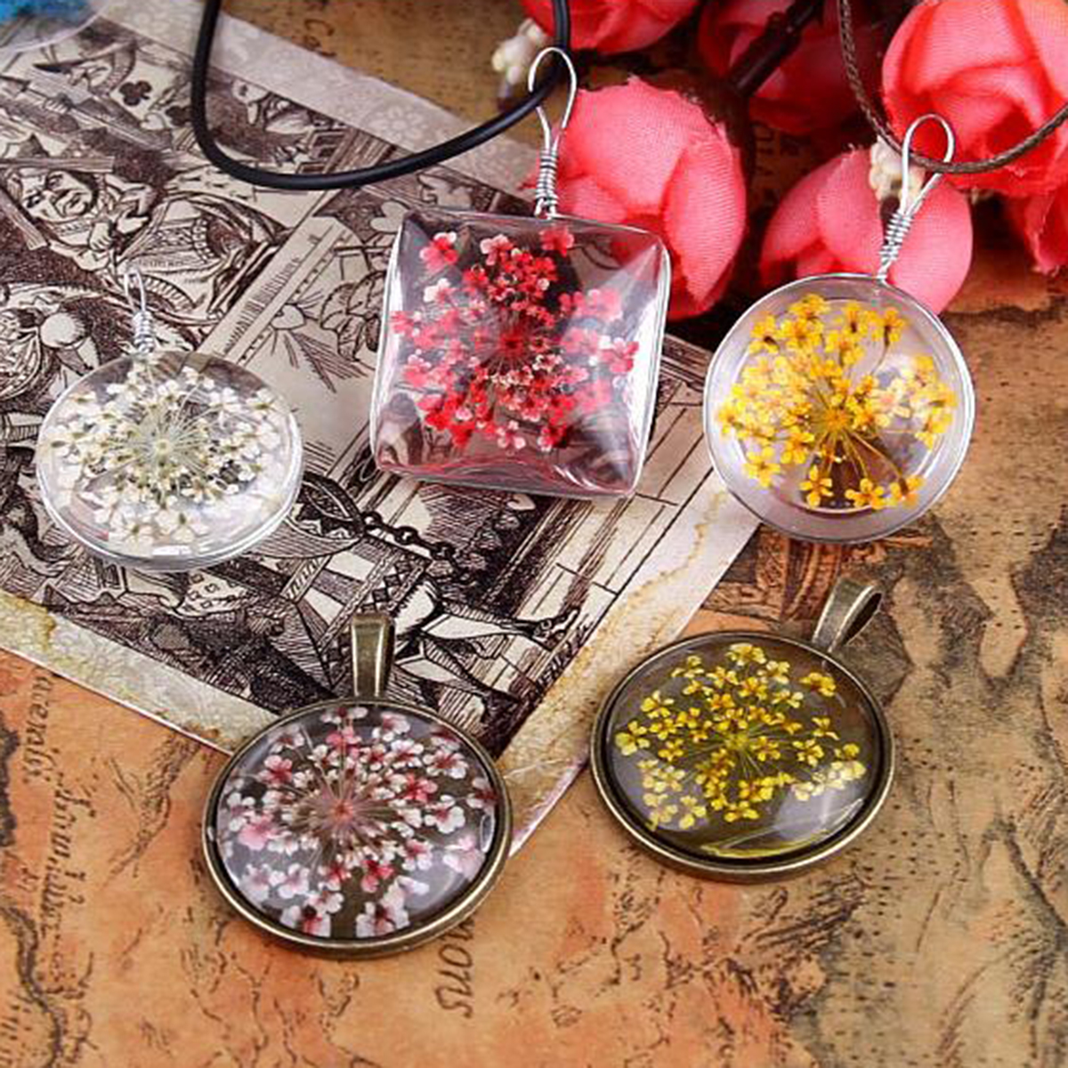 Picture of Real Dried Flower Resin Jewelry DIY Making Craft Mauve 27mm x27mm(1 1/8" x1 1/8") - 17mm x17mm( 5/8" x 5/8"), 1 Packet ( 12 PCs/Packet)