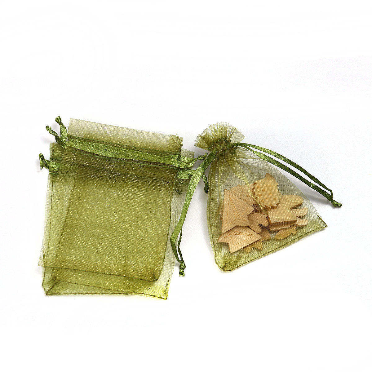 Picture of Wedding Gift Organza Jewelry Bags Drawstring Rectangle Army Green (Usable Space: 7x7cm) 9cm(3 4/8") x 7cm(2 6/8"), 50 PCs