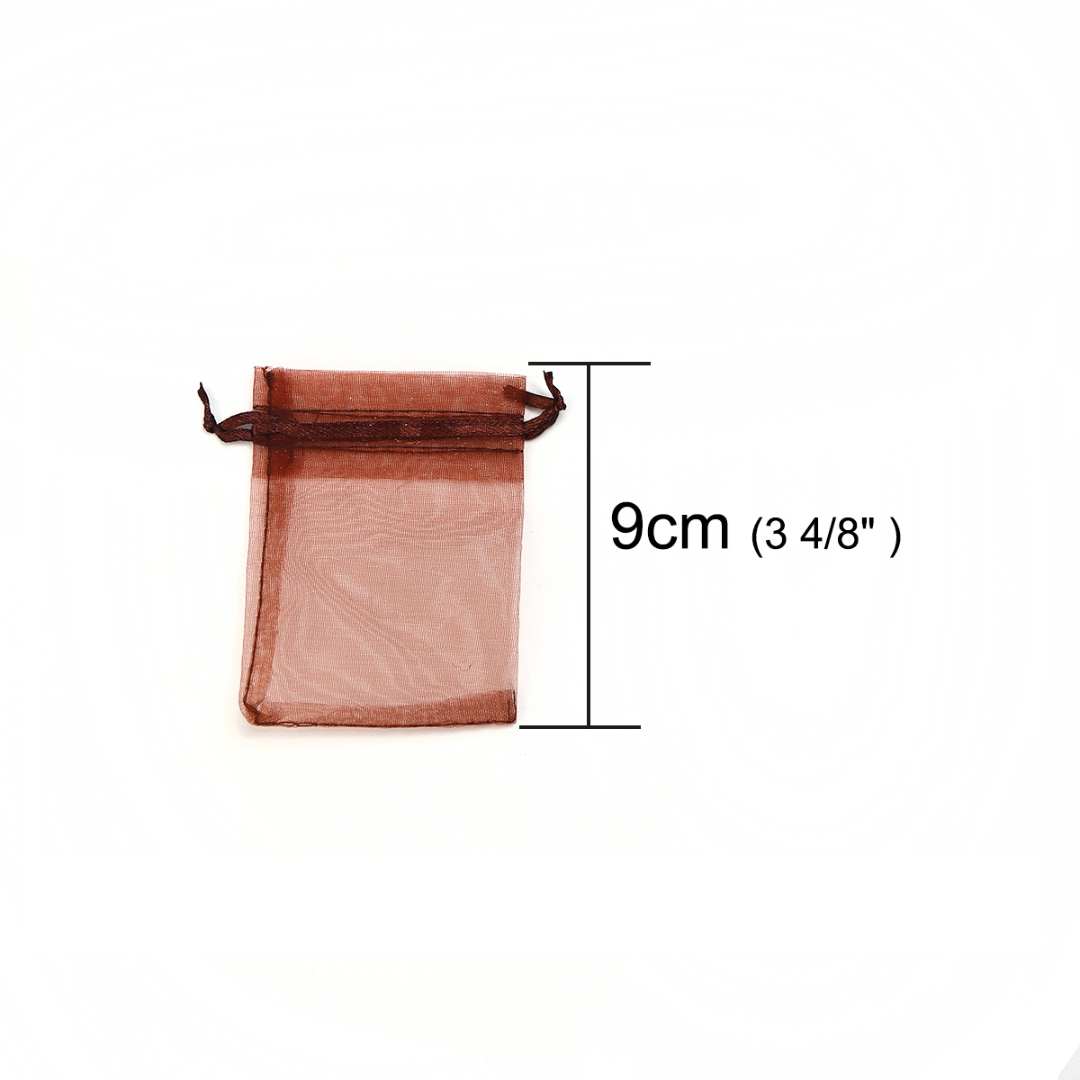 結婚祝い ギフト オーガンジー袋 巾着袋 アクセサリーバック ラッピング  描画可能 長方形 ブラウン （使用可能なスペース: 7x7cm ) 9cm x 7cm、 50 個 の画像