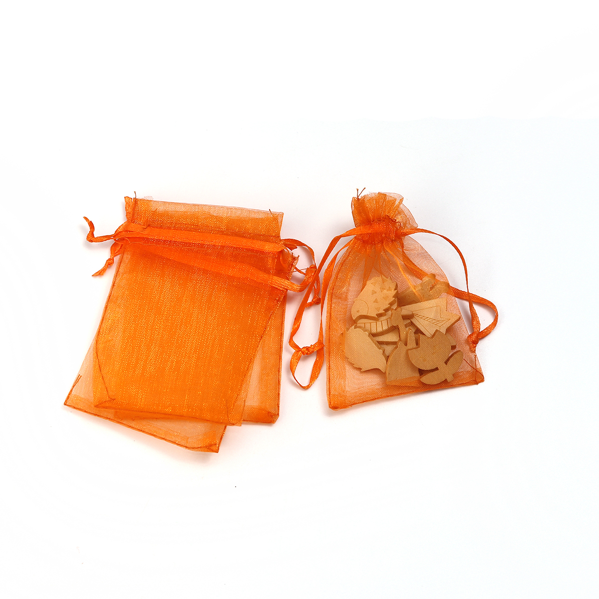 Picture of Wedding Gift Organza Jewelry Bags Drawstring Rectangle Orange (Usable Space: 7x7cm) 9cm(3 4/8") x 7cm(2 6/8"), 50 PCs