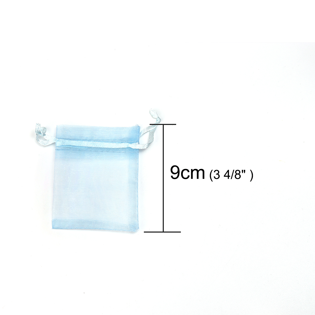 Picture of Wedding Gift Organza Jewelry Bags Drawstring Rectangle Skyblue (Usable Space: 7x7cm) 9cm(3 4/8") x 7cm(2 6/8"), 50 PCs