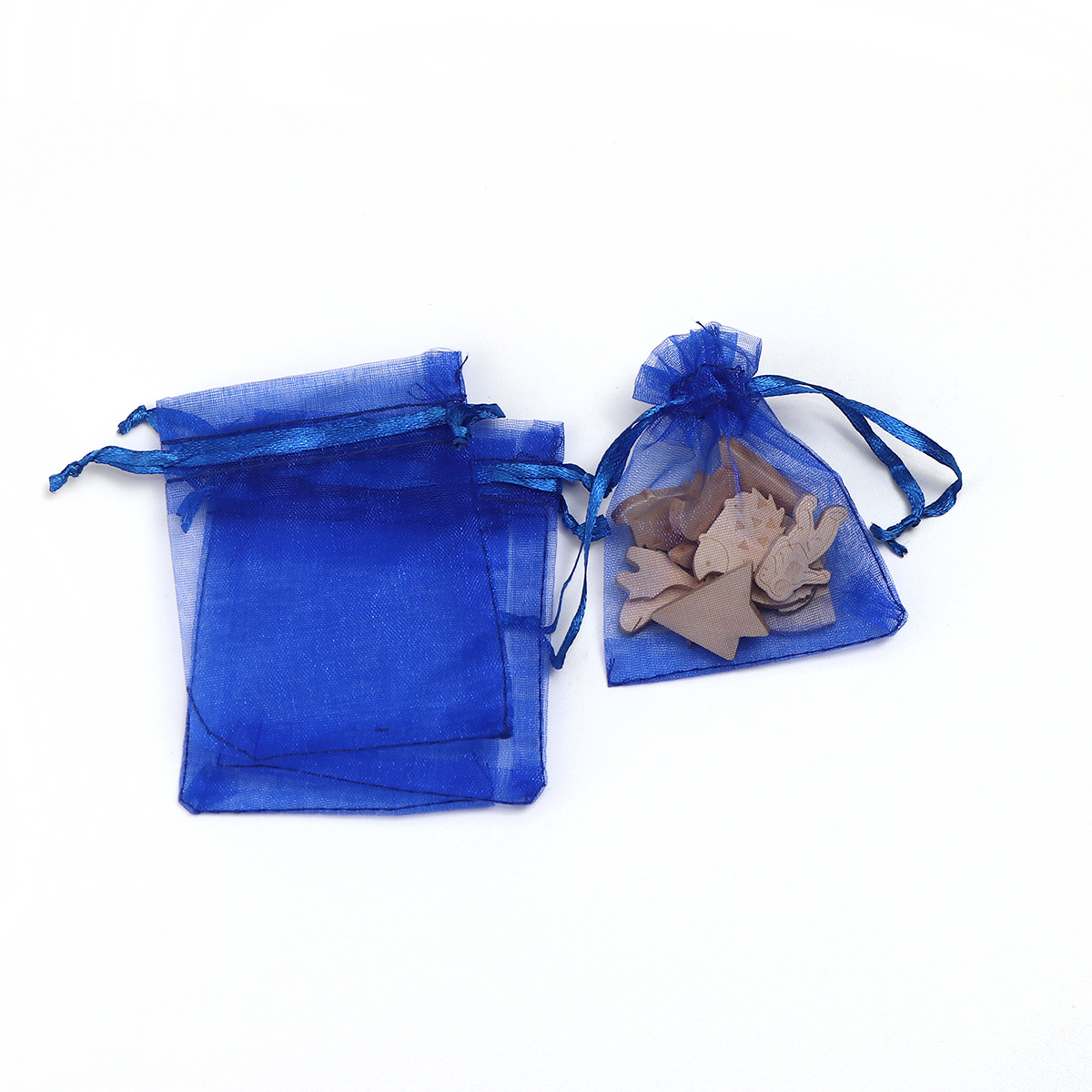 結婚祝い ギフト オーガンジー袋 巾着袋 アクセサリーバック ラッピング  描画可能 長方形 青 （使用可能なスペース: 7x7cm ) 9cm x 7cm、 50 個 の画像