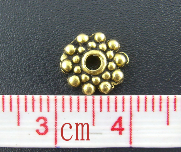 Picture of Zinc Based Alloy Spacer Beads Snowflake Flower Gold Tone Antique Gold About 8mm x 8mm, Hole:Approx 2.1mm, 100 PCs