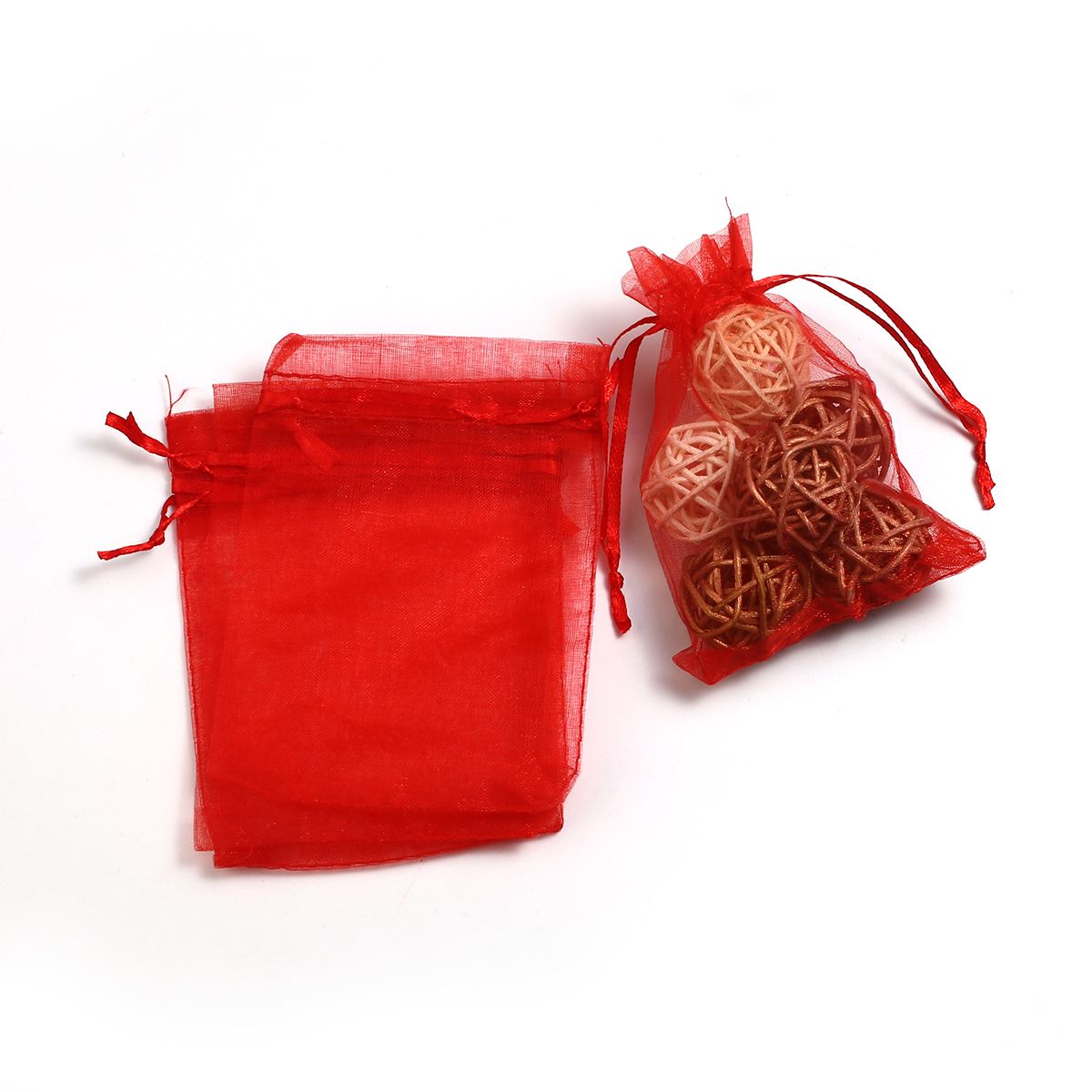 Picture of Wedding Gift Organza Jewelry Bags Drawstring Rectangle Red (Usable Space: 9.5x9cm) 12cm(4 6/8") x 9cm(3 4/8"), 50 PCs