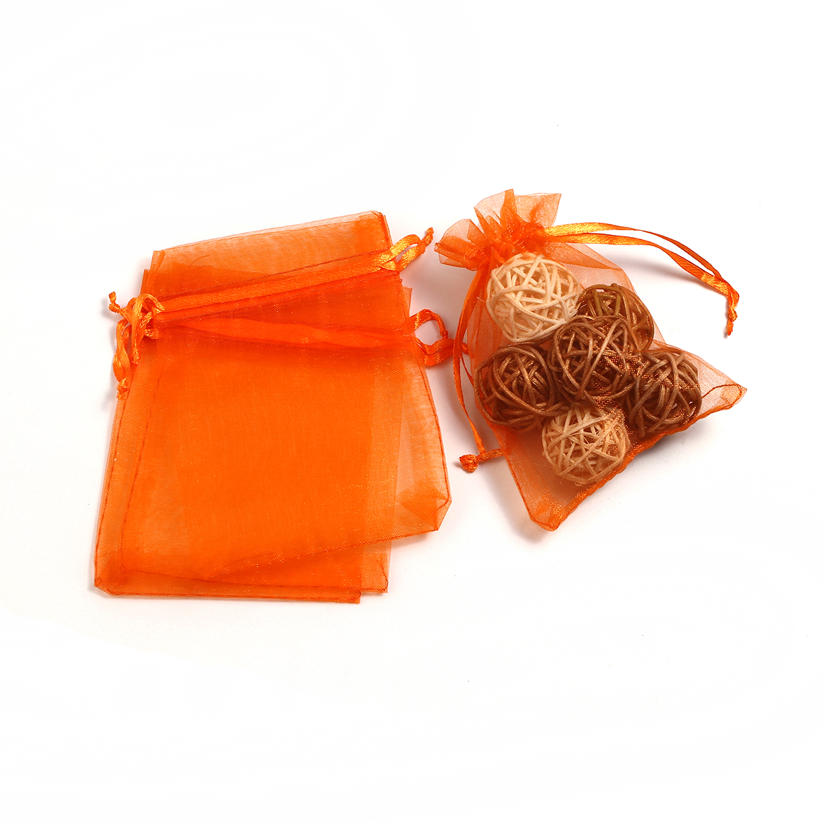 Picture of Wedding Gift Organza Jewelry Bags Drawstring Rectangle Orange (Usable Space: 9.5x9cm) 12cm(4 6/8") x 9cm(3 4/8"), 50 PCs