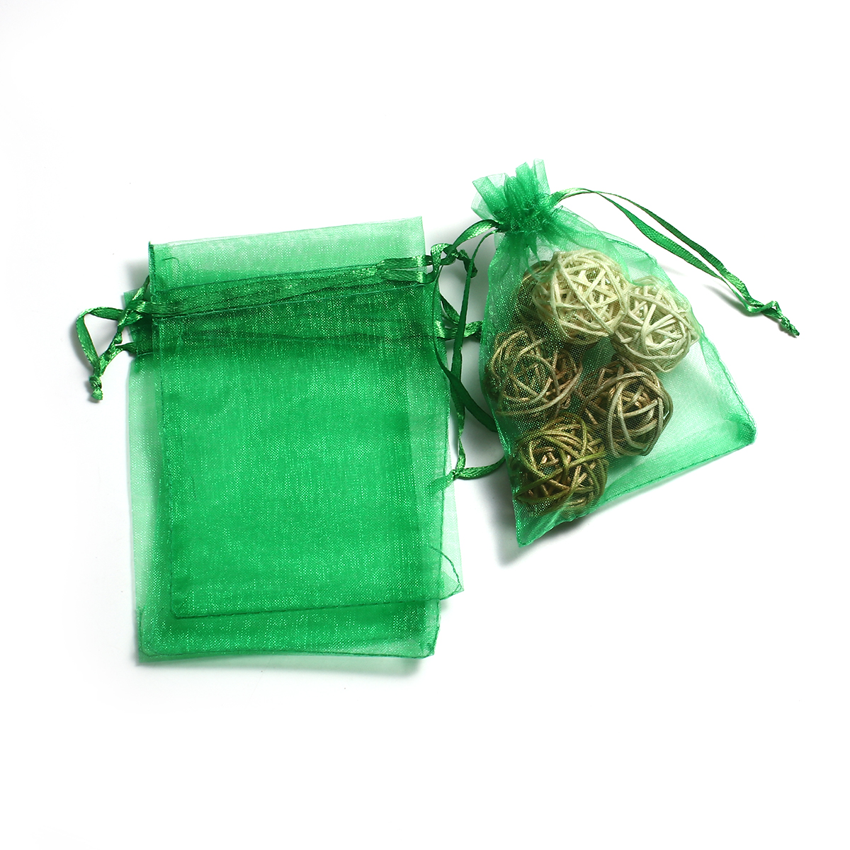 Picture of Wedding Gift Organza Jewelry Bags Drawstring Rectangle Dark Green (Usable Space: 9.5x9cm) 12cm(4 6/8") x 9cm(3 4/8"), 50 PCs