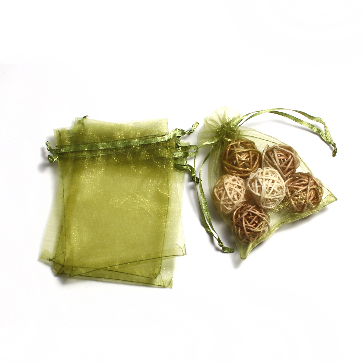 Picture of Wedding Gift Organza Jewelry Bags Drawstring Rectangle Army Green (Usable Space: 9.5x9cm) 12cm(4 6/8") x 9cm(3 4/8"), 50 PCs