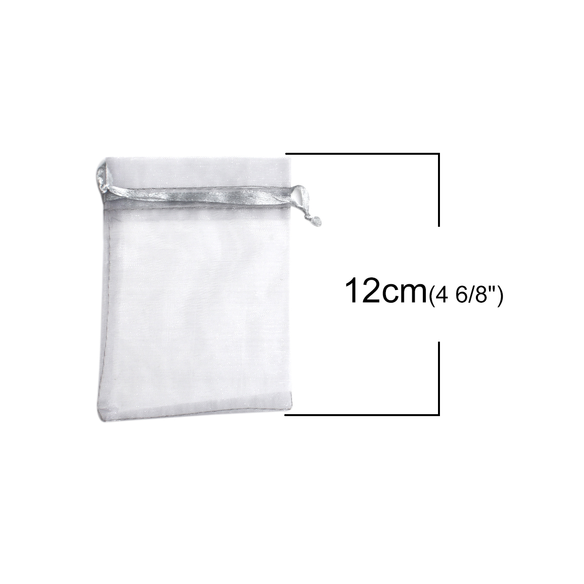 Picture of Wedding Gift Organza Jewelry Bags Drawstring Rectangle Gray (Usable Space: 9.5x9cm) 12cm(4 6/8") x 9cm(3 4/8"), 50 PCs