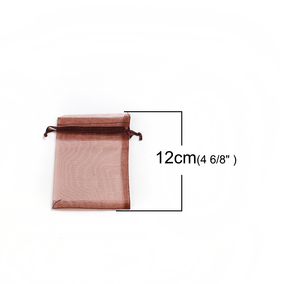 Picture of Wedding Gift Organza Jewelry Bags Drawstring Rectangle Coffee (Usable Space: 9.5x9cm) 12cm(4 6/8") x 9cm(3 4/8"), 50 PCs