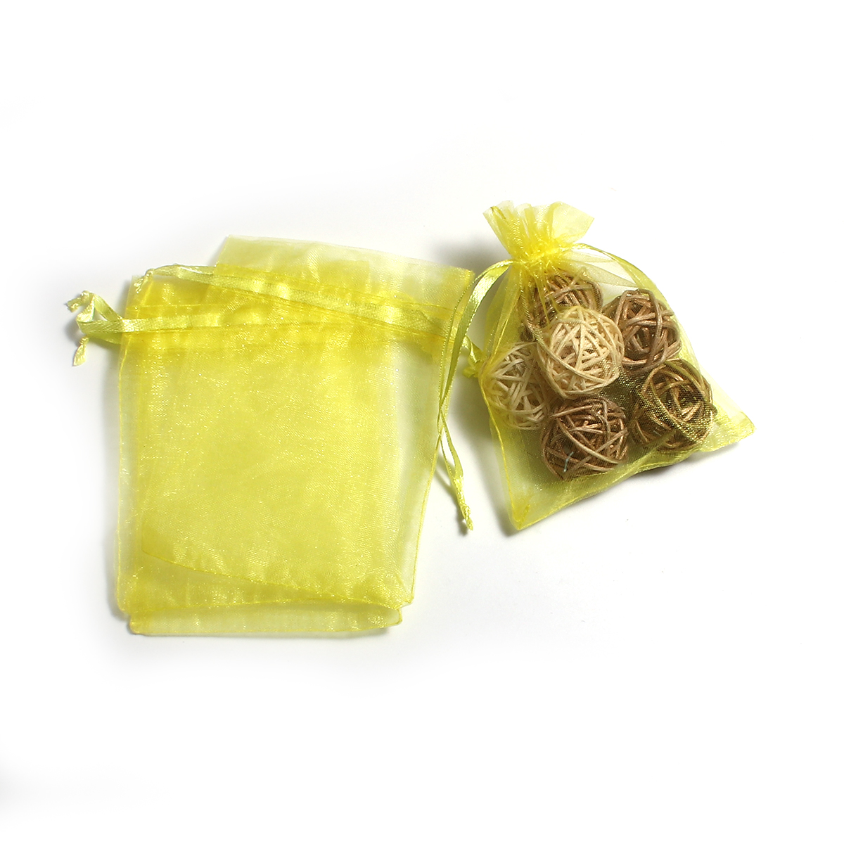 Picture of Wedding Gift Organza Jewelry Bags Drawstring Rectangle Yellow (Usable Space: 9.5x9cm) 12cm(4 6/8") x 9cm(3 4/8"), 50 PCs