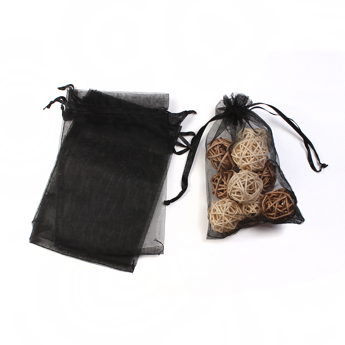 Picture of Wedding Gift Organza Jewelry Bags Drawstring Rectangle Black (Usable Space: 13x10cm) 15cm(5 7/8") x 10cm(3 7/8"), 20 PCs