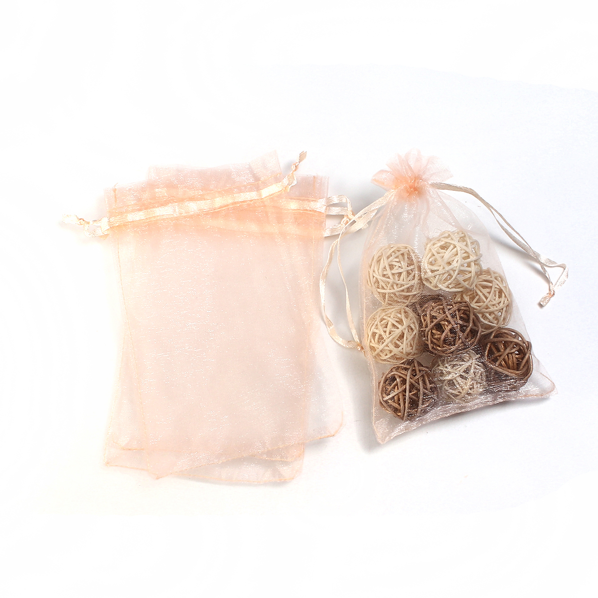Picture of Wedding Gift Organza Jewelry Bags Drawstring Rectangle Orange Pink (Usable Space: 13x10cm) 15cm(5 7/8") x 10cm(3 7/8"), 20 PCs