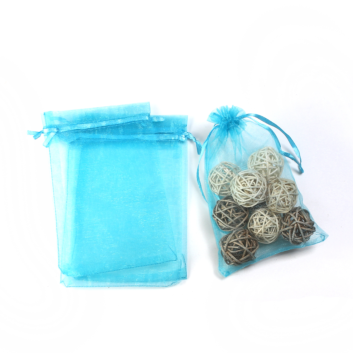 Picture of Wedding Gift Organza Jewelry Bags Drawstring Rectangle Lake Blue (Usable Space: 13x10cm) 15cm(5 7/8") x 10cm(3 7/8"), 20 PCs