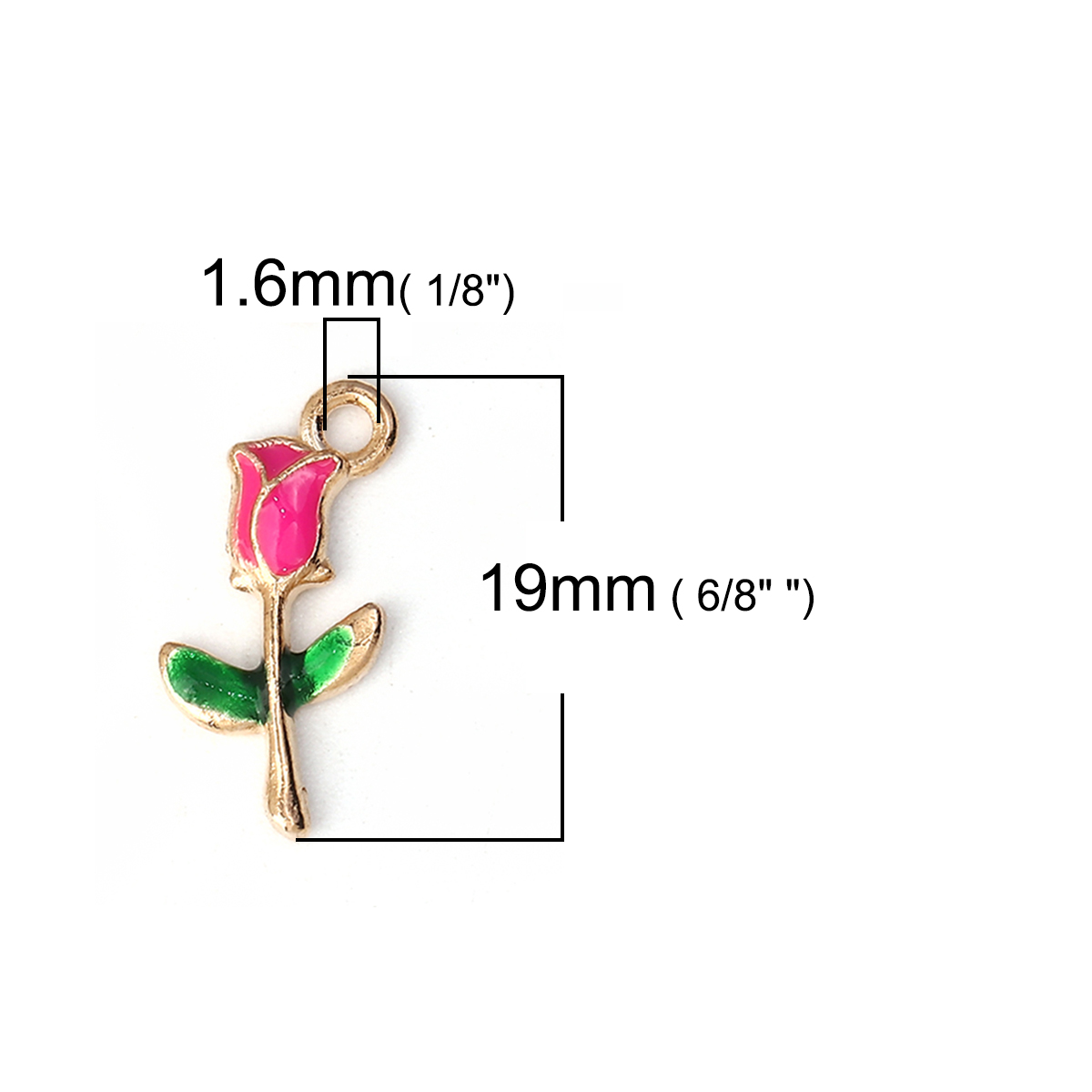 Picture of Zinc Based Alloy Charms Rose Flower Gold Plated Hot Pink Enamel 19mm( 6/8") x 10mm( 3/8"), 30 PCs