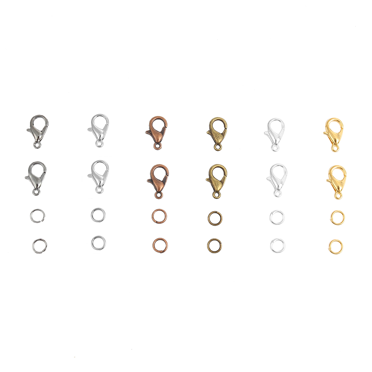 Picture of Iron Based Alloy Opened Jump Rings Findings Lobster Clasp Mixed 5mm Dia, 12mm x 7mm, 1 Box (Approx 1080 PCs)